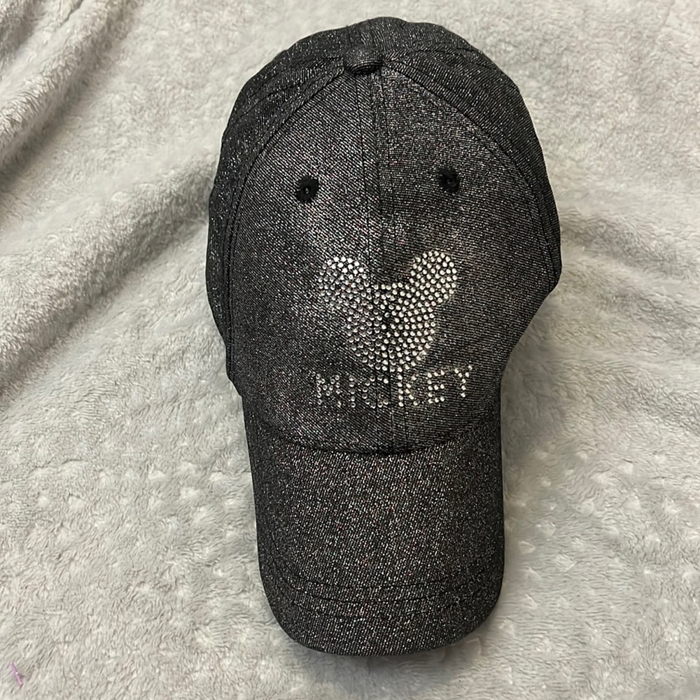 Disney Black Sparkly Embellished Mickey Ball Cap with Adjustable Back
